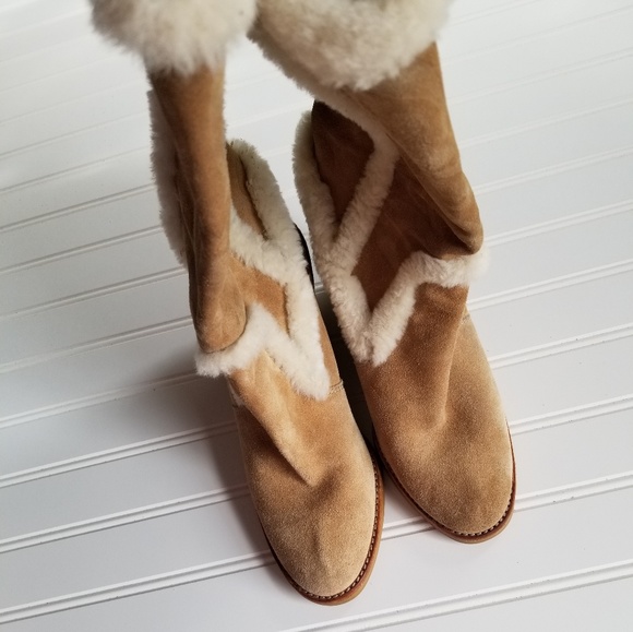 Coach Suede Shearling Wedge Boots Size 7.5 - Picture 4 of 5